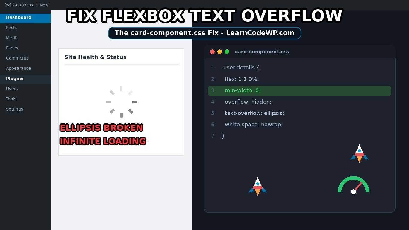 Code snippet demonstration to fix flexbox text overflow ellipsis with min-width zero